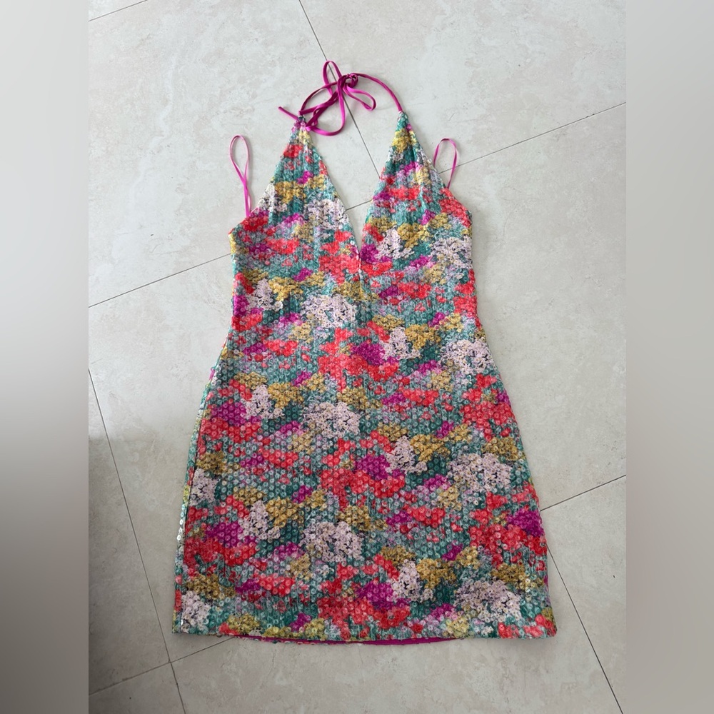 Colorful Sequin Halter Dress